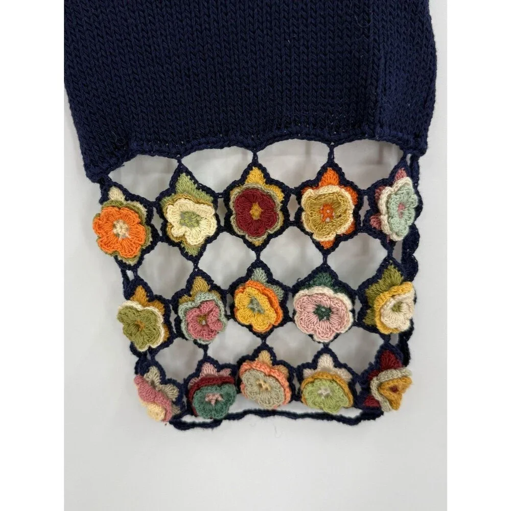 BHcrafts Crochet Flower Knit Scarf | Navy | One Size